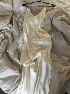 Reformation Cream Silk Maxi Slip Dress with Side Bow